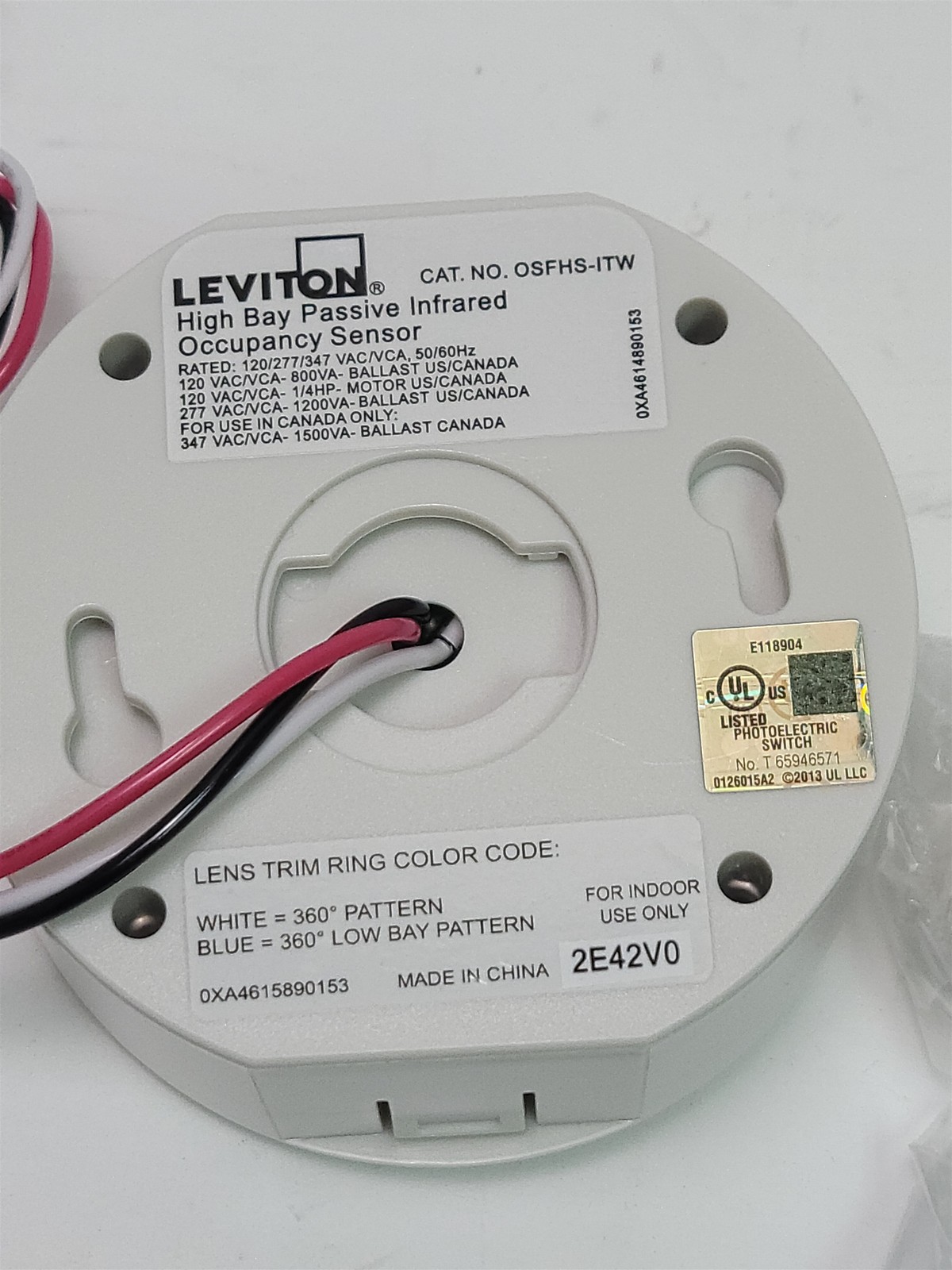 Leviton OSFHS-ITW White PIR Occupancy Sensor High Bay Surface/Flush Mount