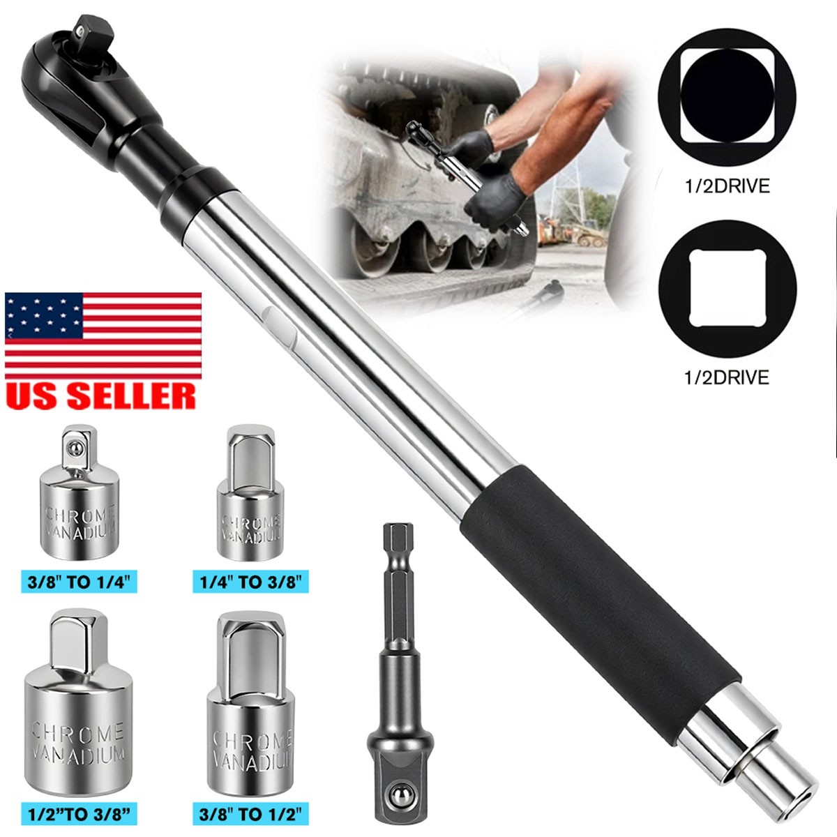 1/2" Offset Extension Wrench, Impact Ratchet Extender for Electric Drill Tools