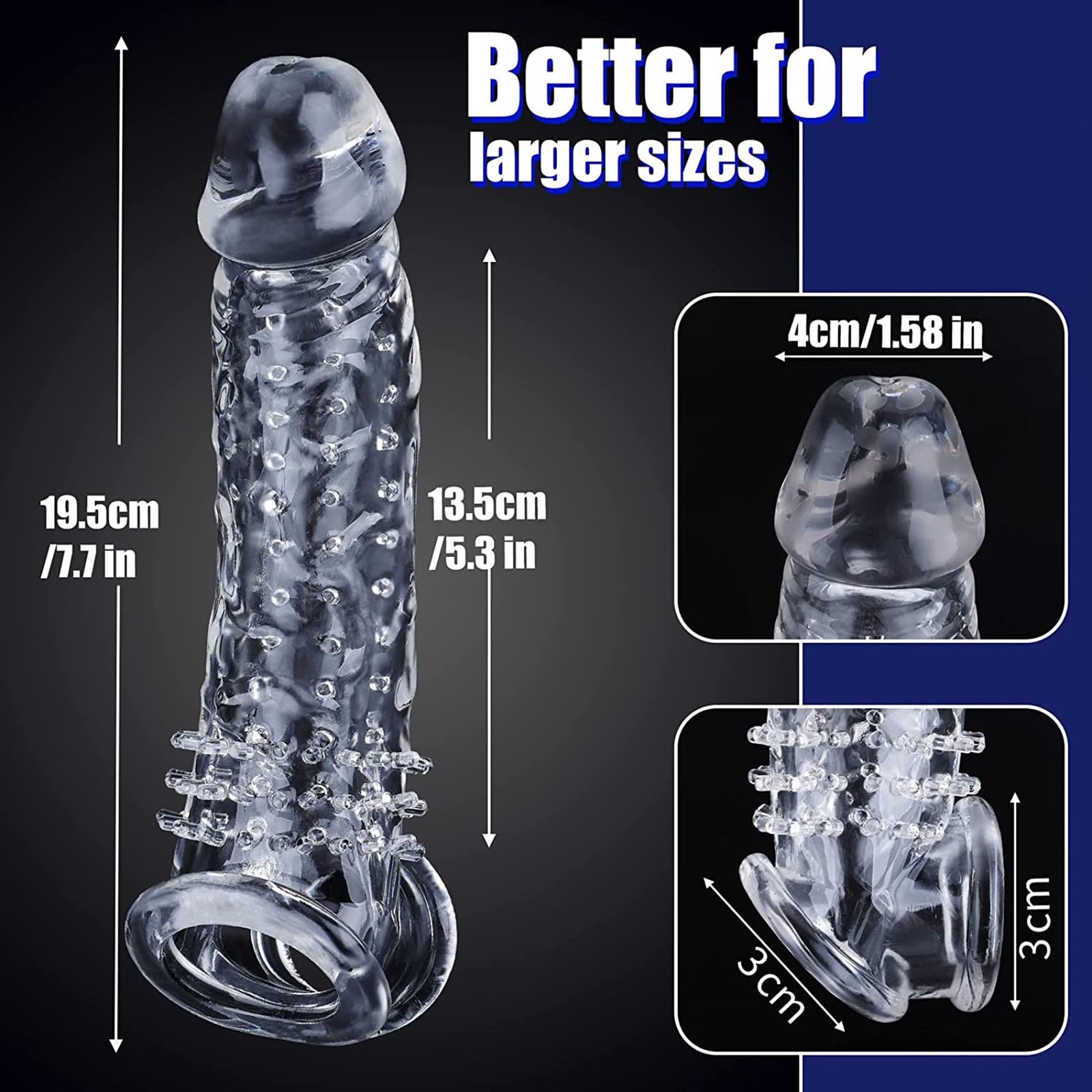 Reusable Sleeve Extender/Condom, Super Thick Realistic Textured Transparent