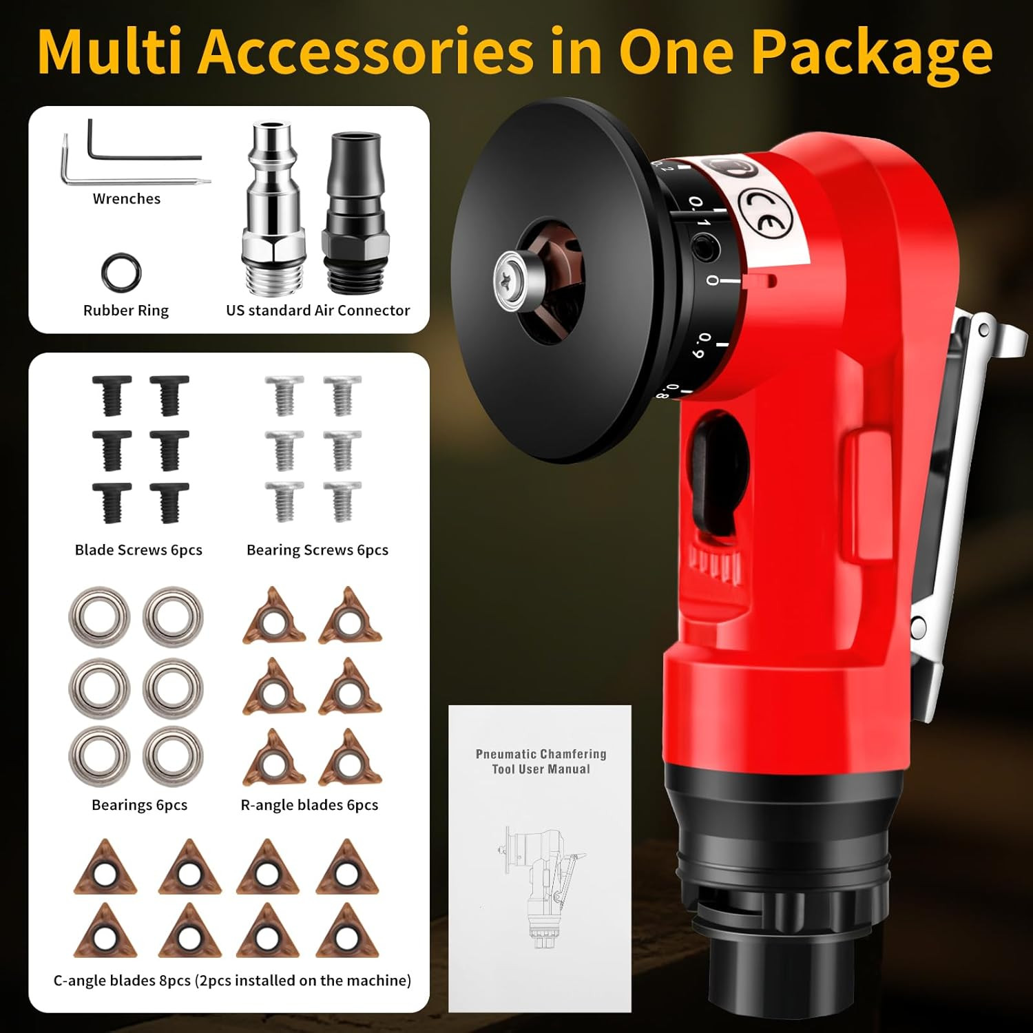 2 in 1 Pneumatic Chamfering Tool - Mini Air Chamfer Tool for C & R Deburring, 45