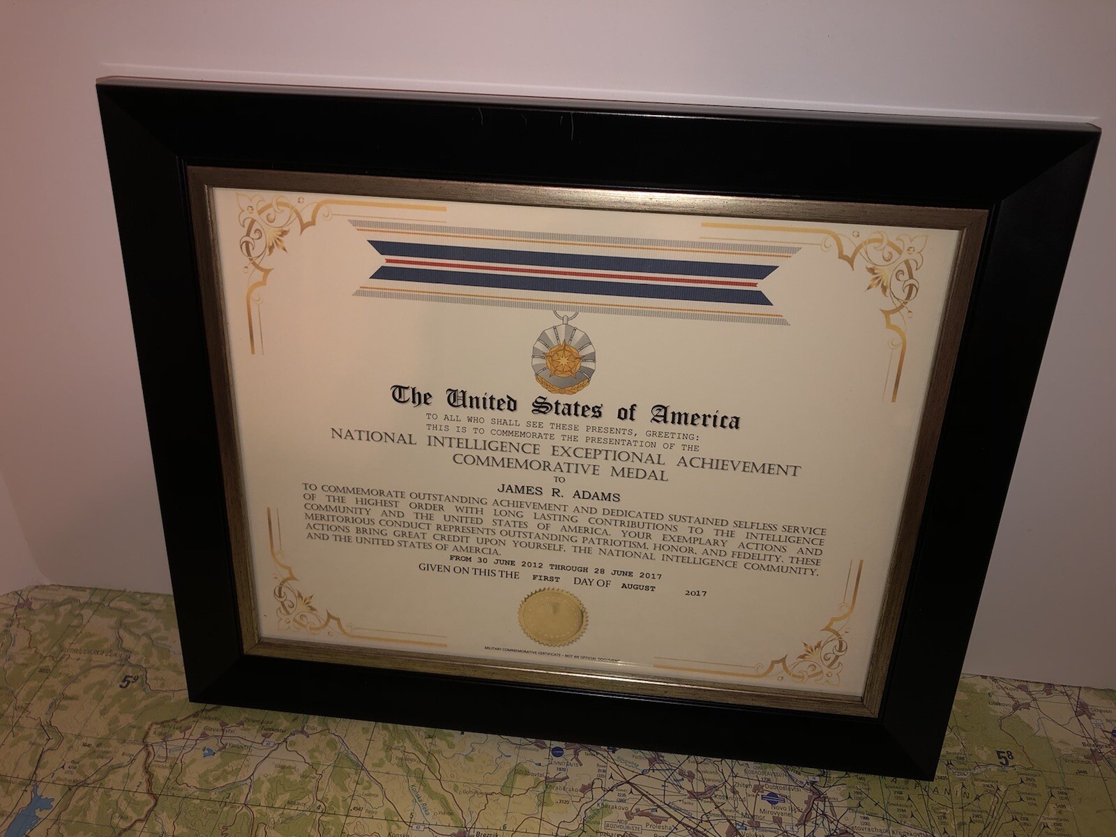 NATIONAL INTELLIGENCE EXCEPTIONAL ACHIEVEMENT COMMEMORATIVE CERTIFICATE Type-1