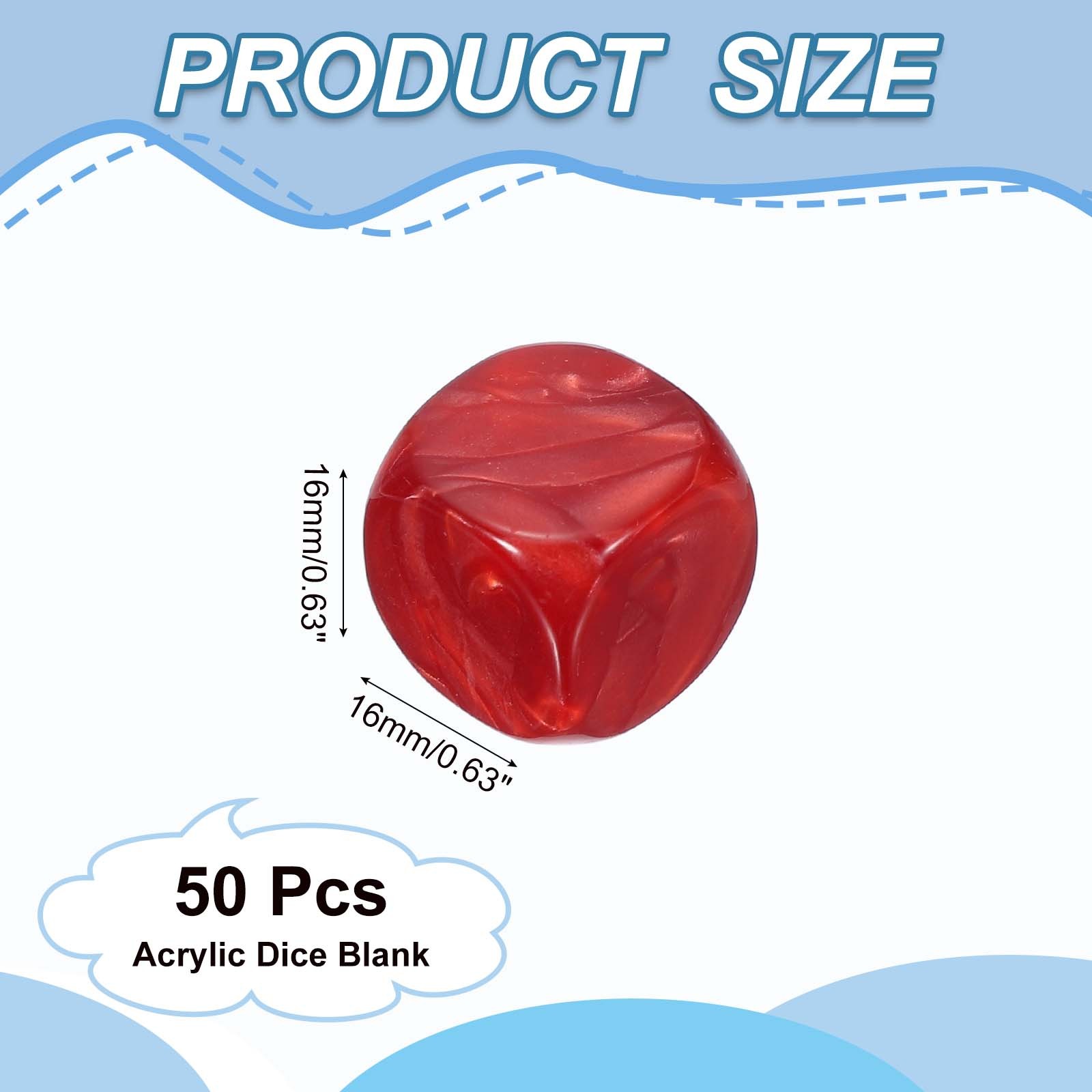 16 mm Dice Blank 50 Pcs Rounded Corner with Pearl Smoothed Surface Red