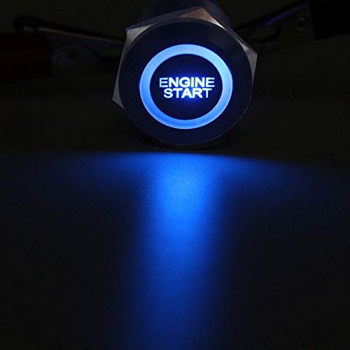 Black Shell 12V Momentary Car Vehicle LED Light Push Button Stainless Blue