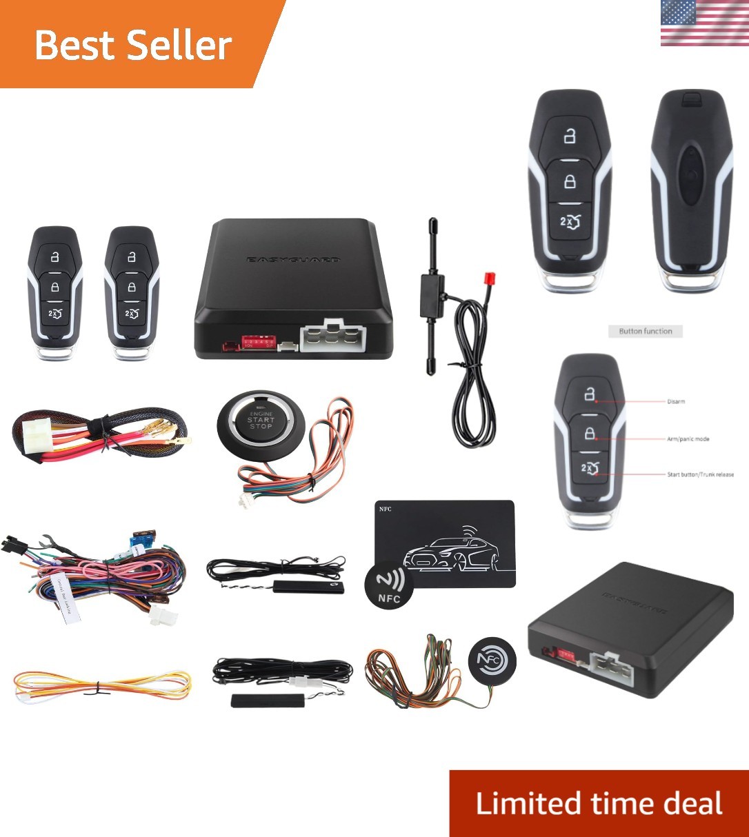 Universal EC002-FO2 Car Alarm System with Keyless Entry for Petrol Vehicles
