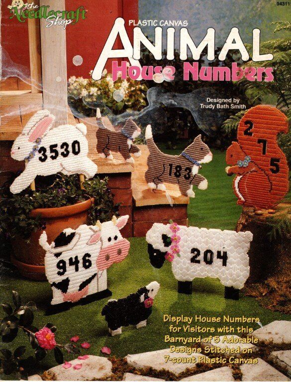 PLASTIC CANVAS ANIMAL HOUSE NUMBERS 5 ADORABLE DESIGNS