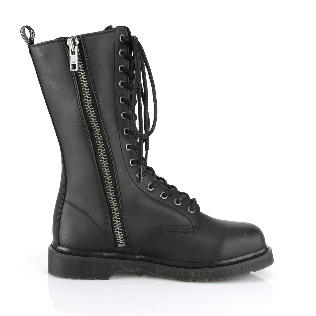 DEMONIA BOLT-300 Men's Unisex Punk Biker Black Buckles Lace Up Calf Ankle Boots