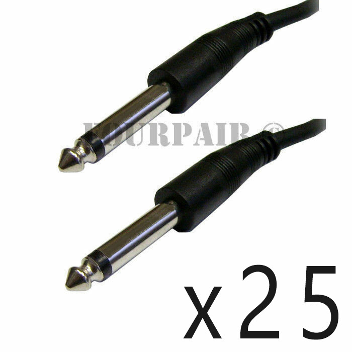 25 Pack Lot 25ft 1/4" 6.35mm Male to Male Mono Audio Headphone Mic TS Cable Cord