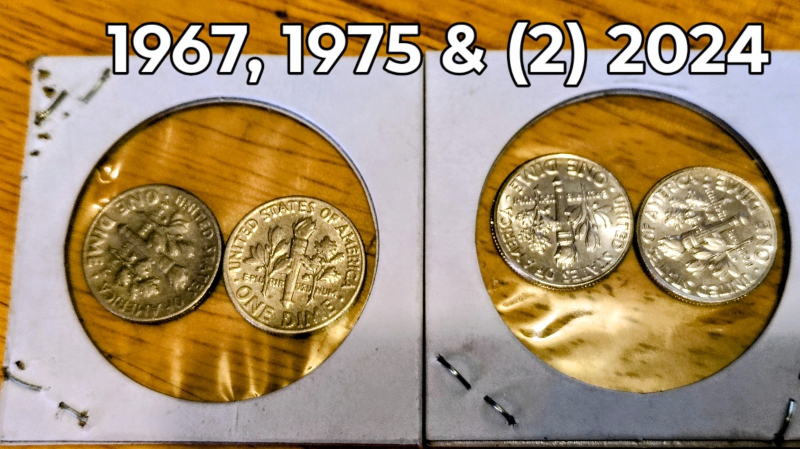 1967 & 1975 Roosevelt Dimes, No Mint marks and (2) 2024 D Roosevelt dimes.