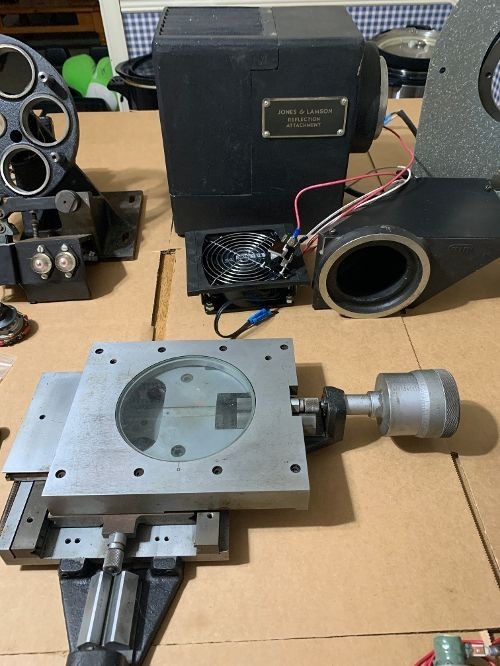 4" X & 2" Y travel micrometer stage with two Starrett 1" .0001" micrometers.