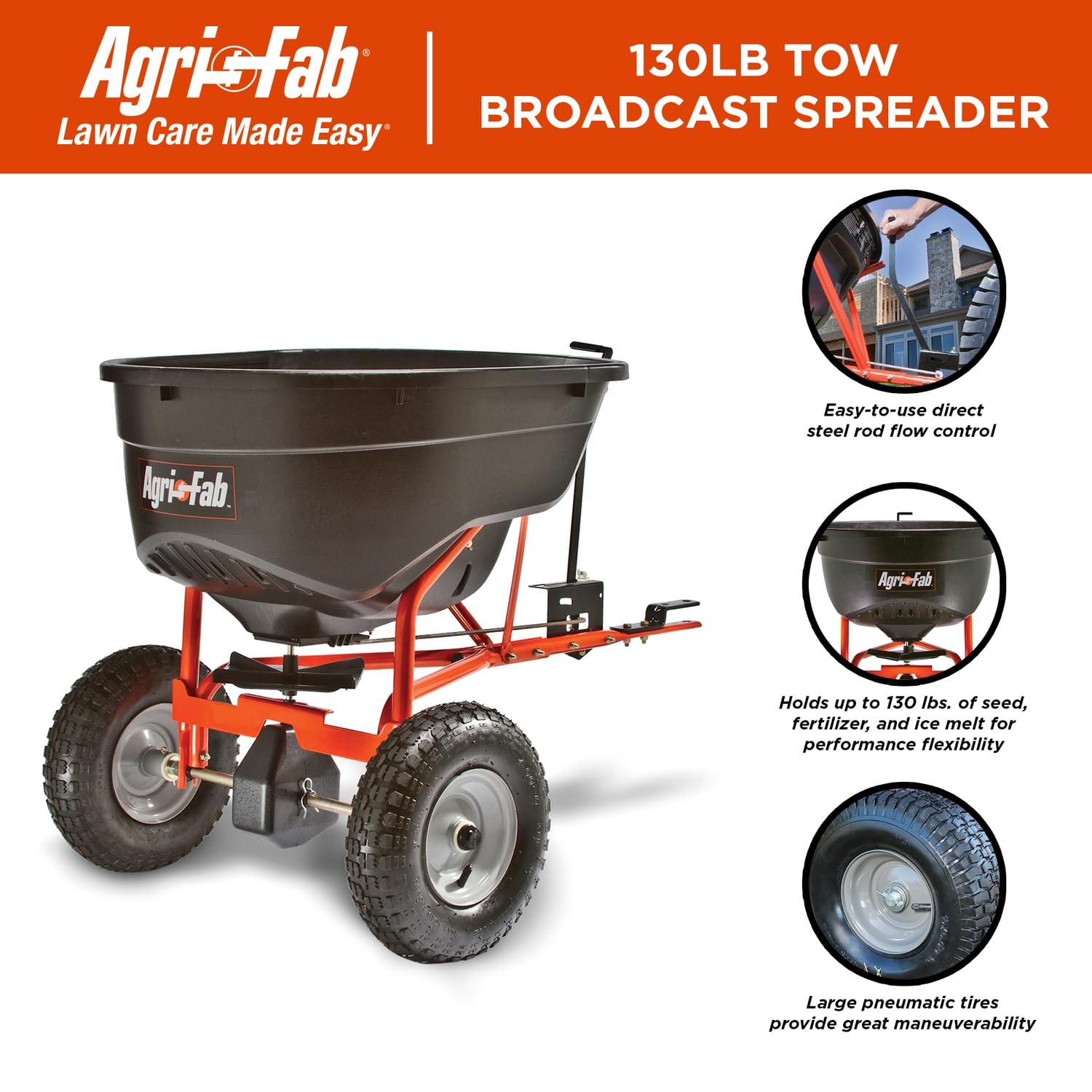 Agri-Fab 45-0463 Pull Behind Broadcast Spreader,130 lb. Hopper Capacity Desig...