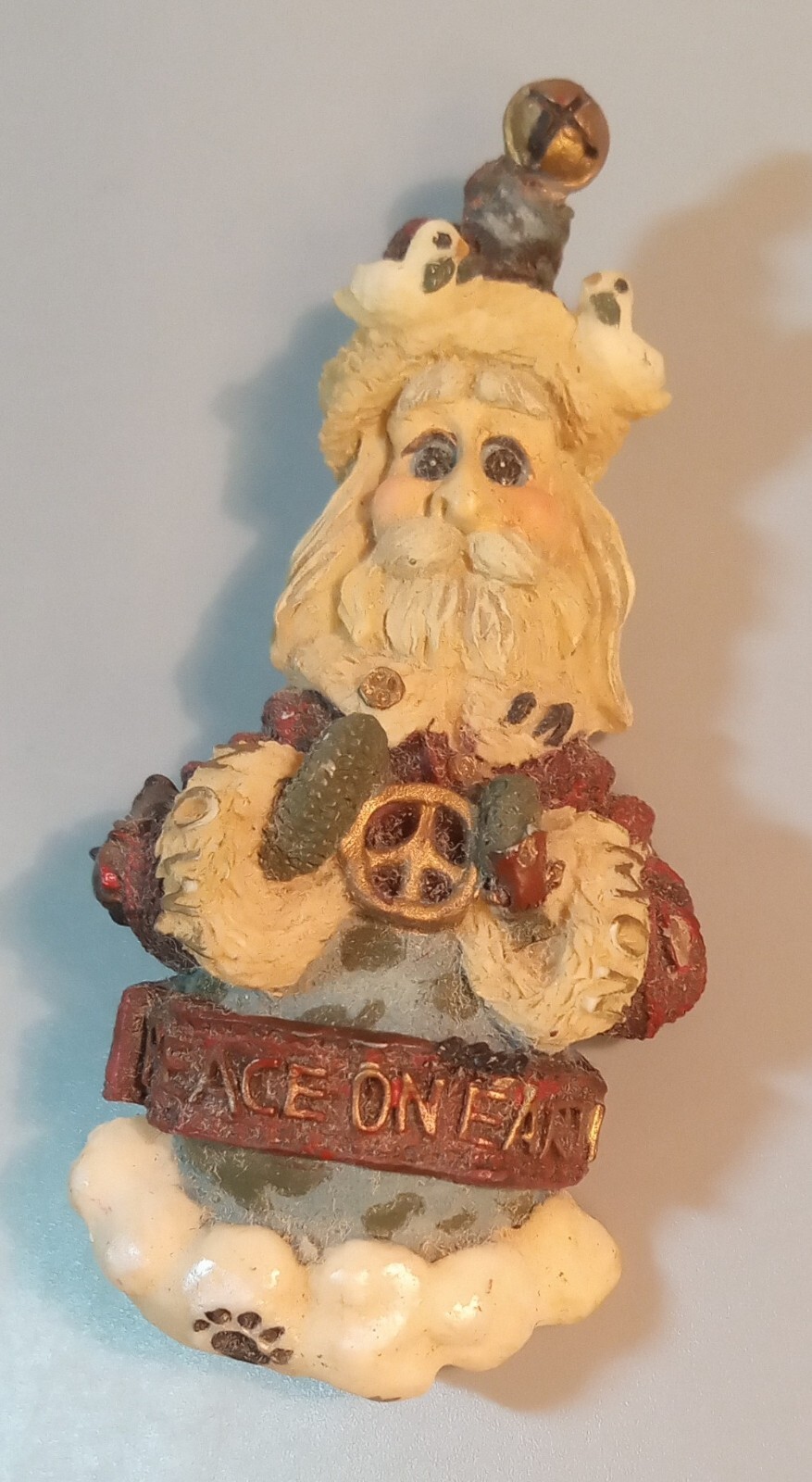 Folkwear Pease On Earth Santa Pin. 2.5" Tall. Birds On Hat.