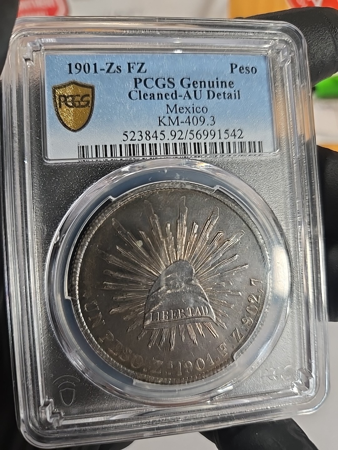 1901 Zs FZ PESO MEXICO  PCGS CLEANED AU DETAILS (Tbeautiful tone)