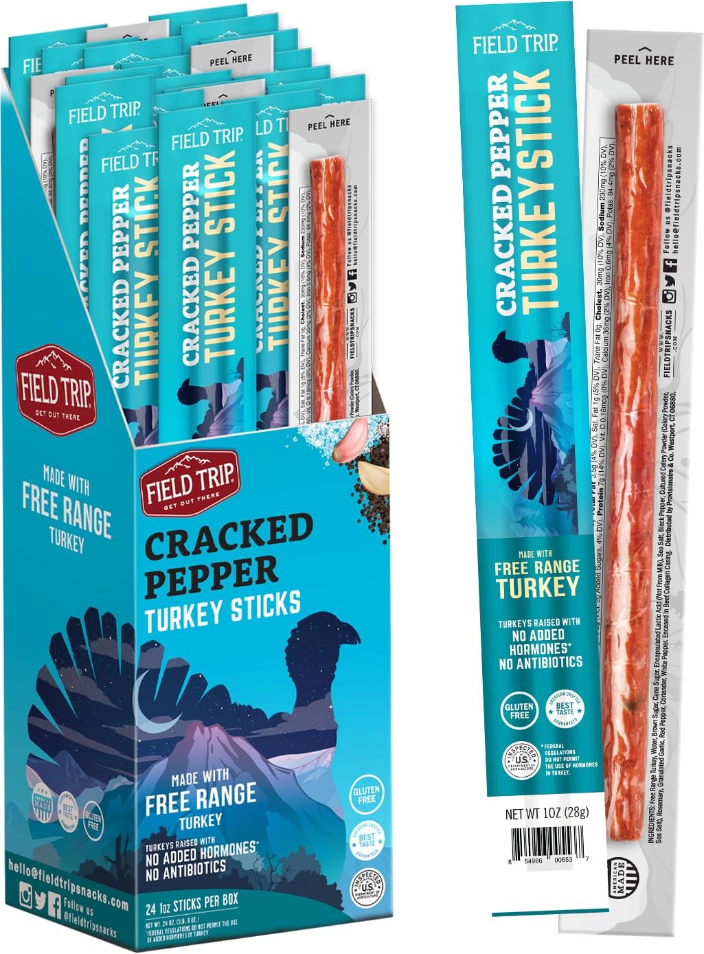 Cracked Pepper Turkey Jerky Snack Sticks, Keto, Paleo, Gluten Free, Allergy F...