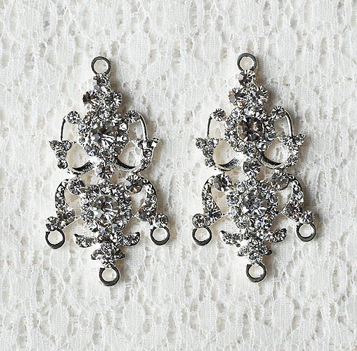 6 pcs Crystal Rhinestone Chandelier Earring Finding Bridal Earwire Silver EF037