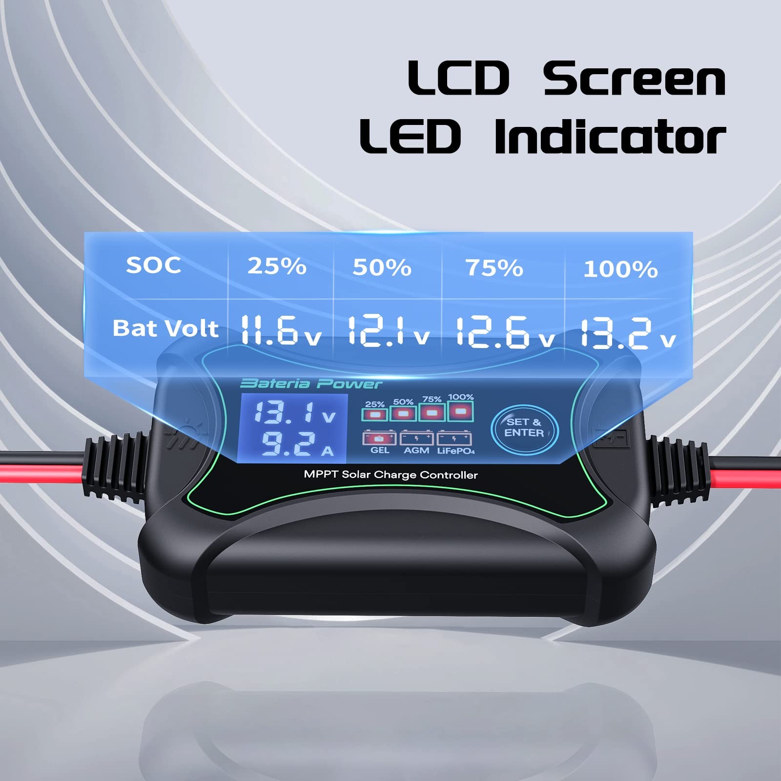 10A 12V MPPT Solar Charge Controller, Portable Battery Power Intelligent