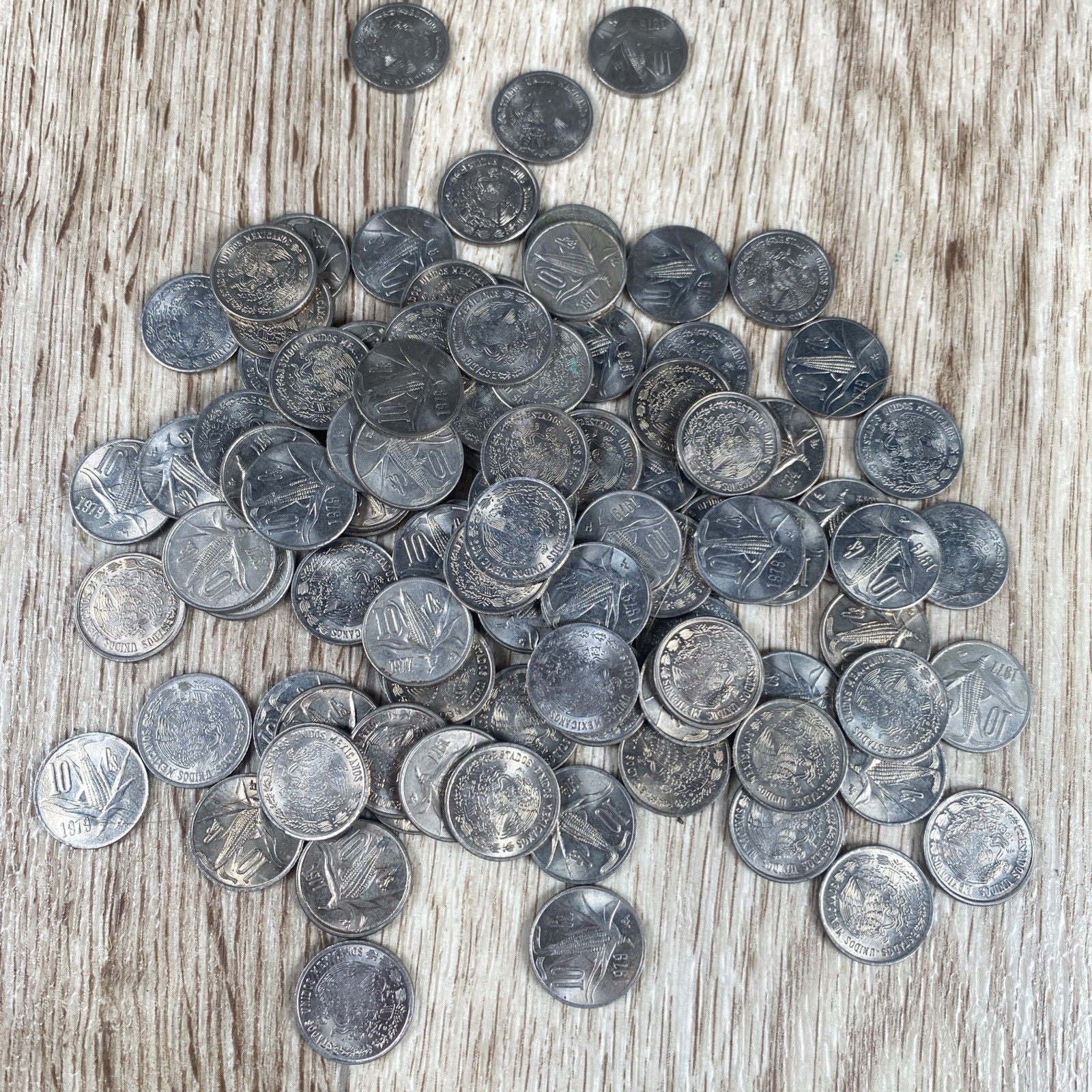 1977 - 1979 Mexico Coin Lot (100) 10 Cents Mo Copper- Nickel AU-BU  KM #434.1