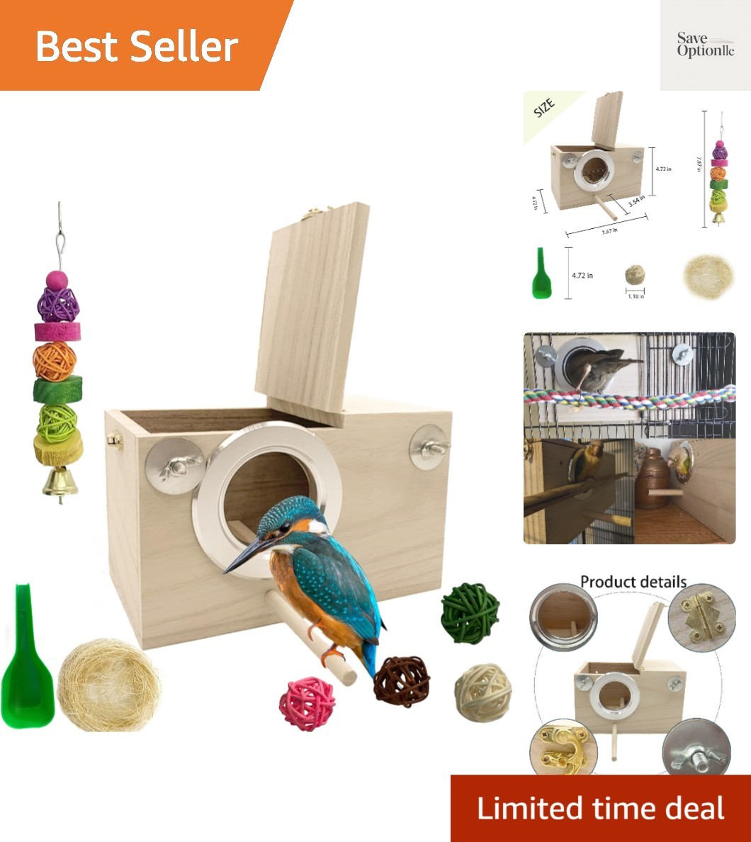 Parakeet Breeding Box Birds Natural Wooden House Lovebird Nesting Mating Box ...