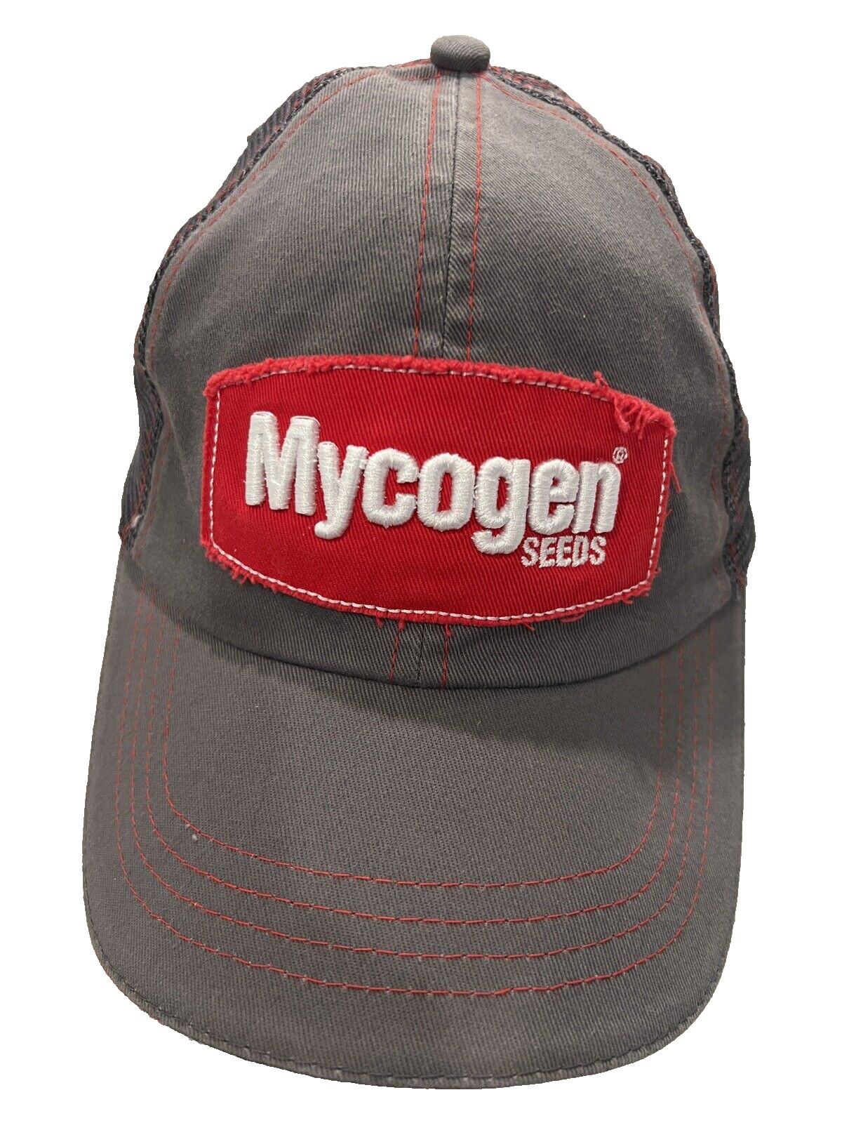 Mycogen Seeds White Red Patch Gray Fabric Mesh Hat Cap