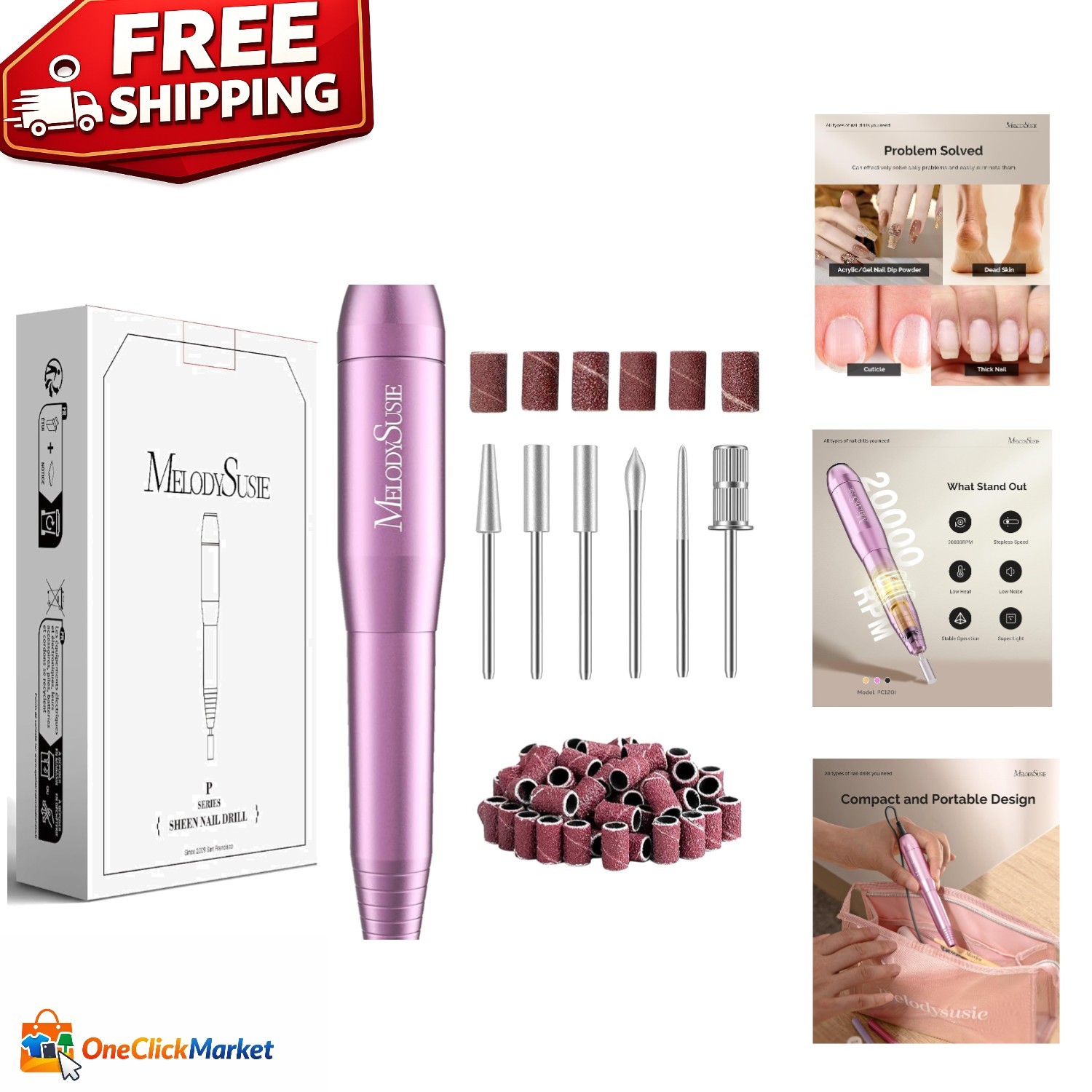 Pen-Shaped USB Nail Drill 20000 RPM - Portable Electric Nail File for Home Ma...