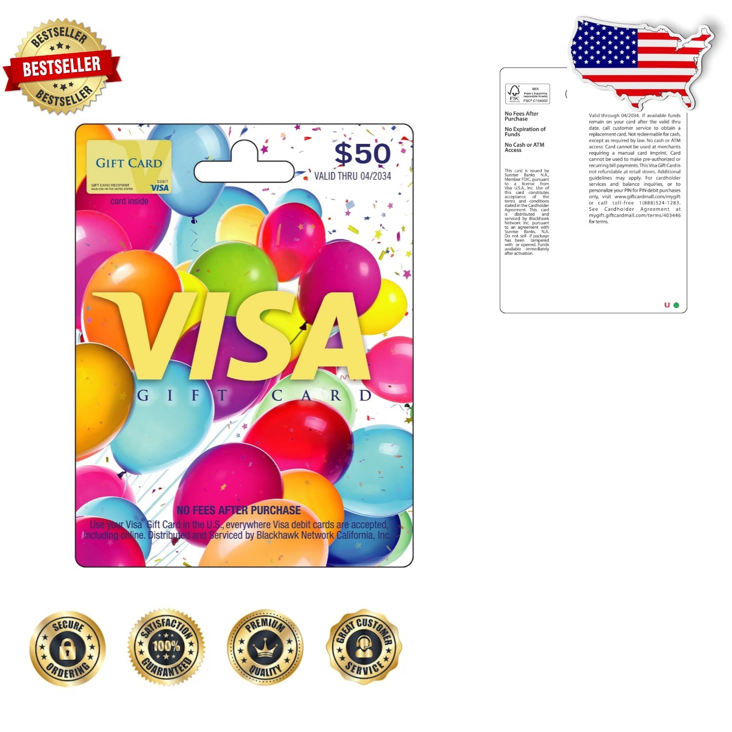 $50 Physical Gift Card - Secure Payment, Funds Don't Expire, Use U.S. Wide