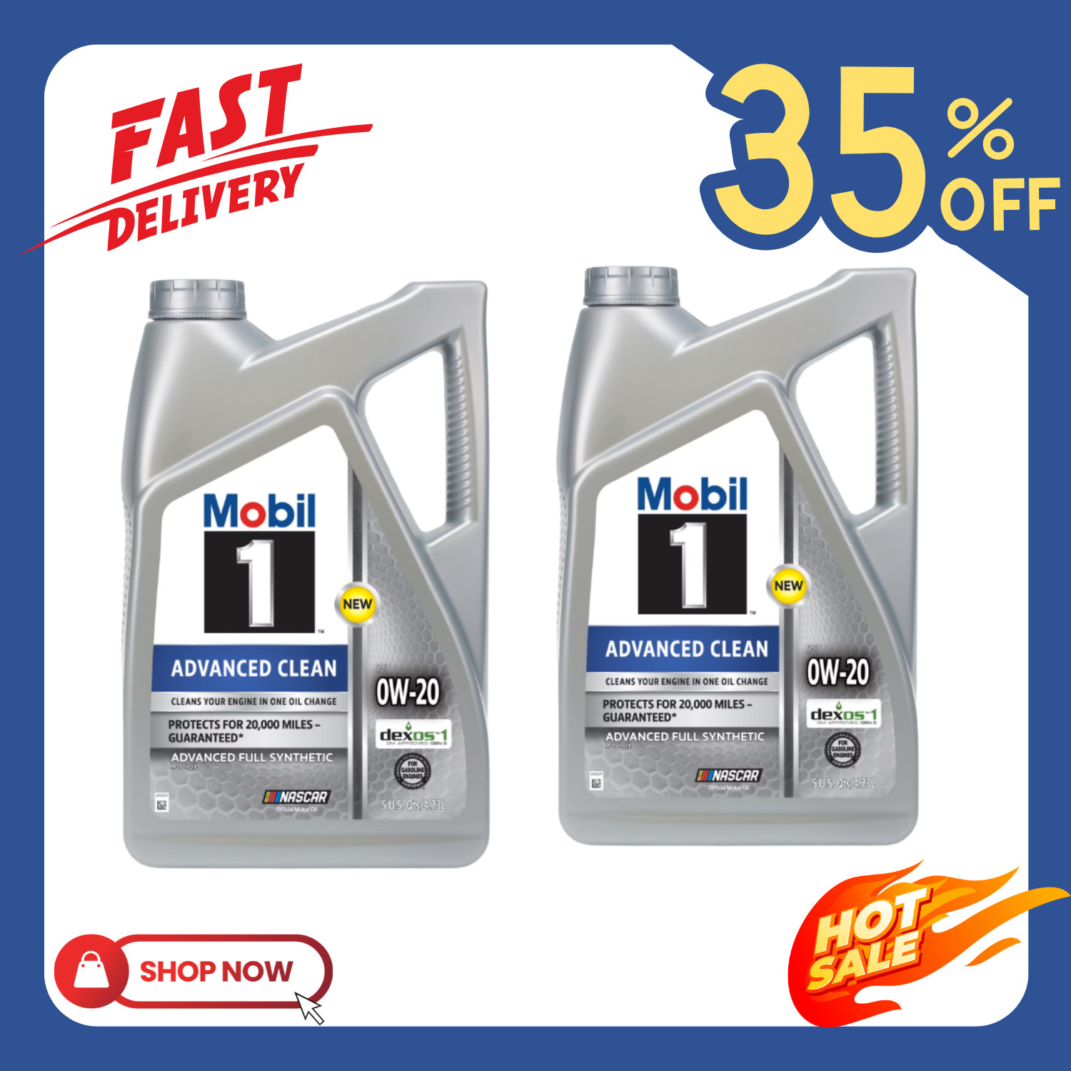 SALE - Mobil 1 Advanced Clean Full Synthetic Motor Oil 0W-20, 5 Quarts