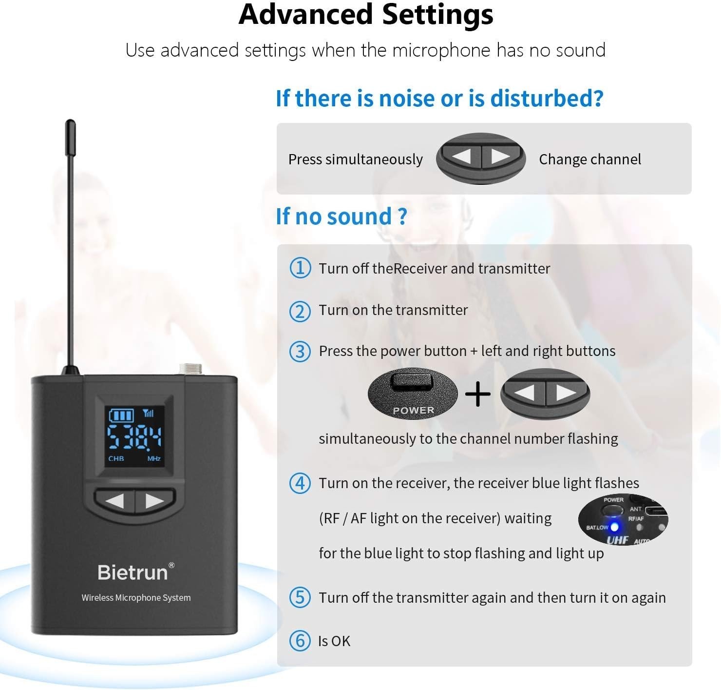 UHF Wireless Lavalier Mic System with 165ft Range & Rechargeable Transmitter
