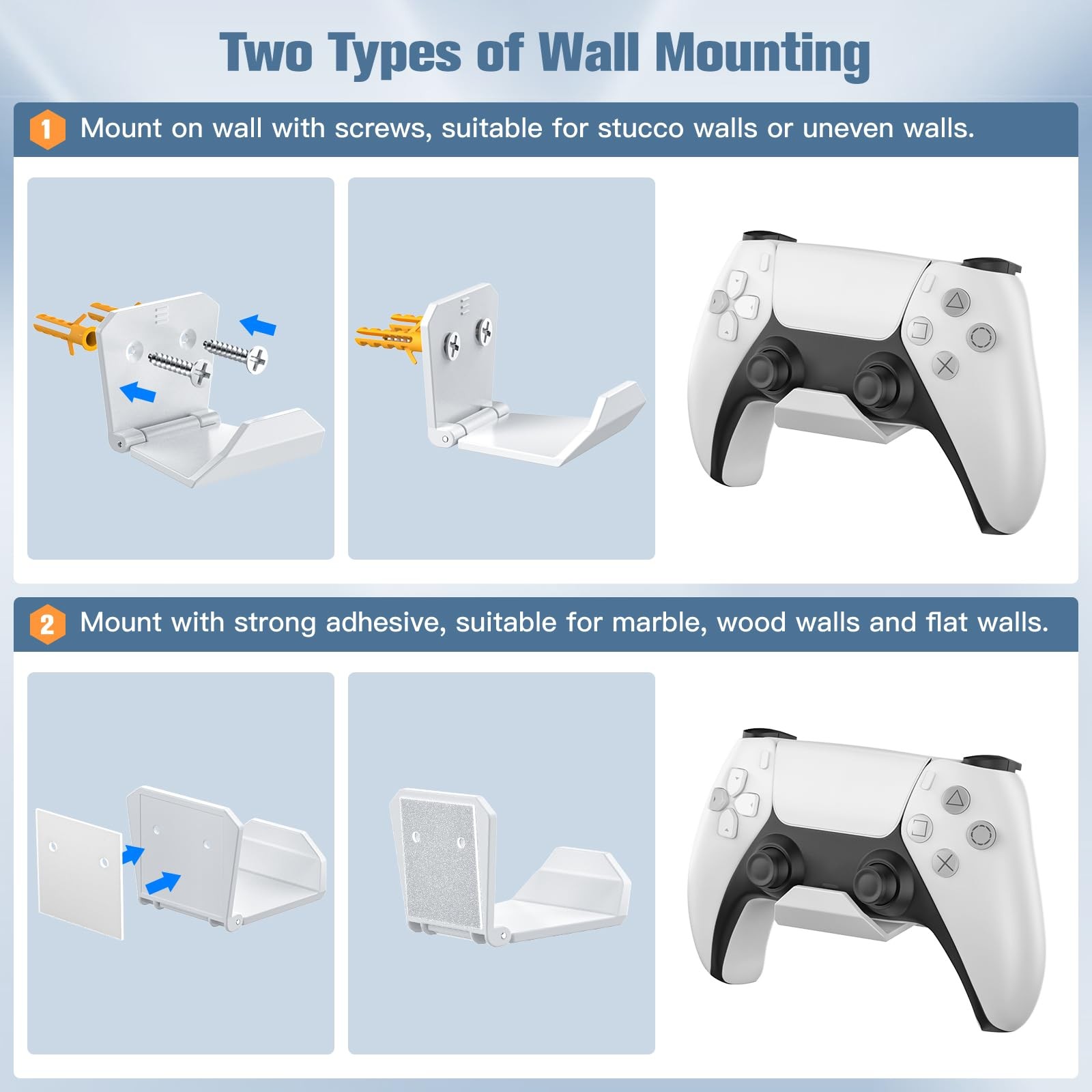 KUNSLUCK 6 Pack Controller Wall Mount for PS5, Xbox, Switch 6 Pack, White
