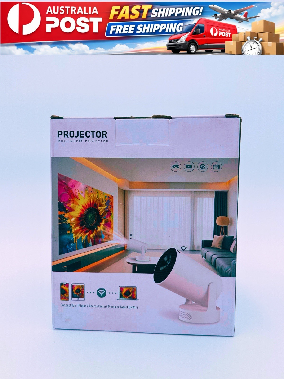 Smart Projector 1080P Hifi Speaker Built-In Apps WiFi Bluetooth Portable