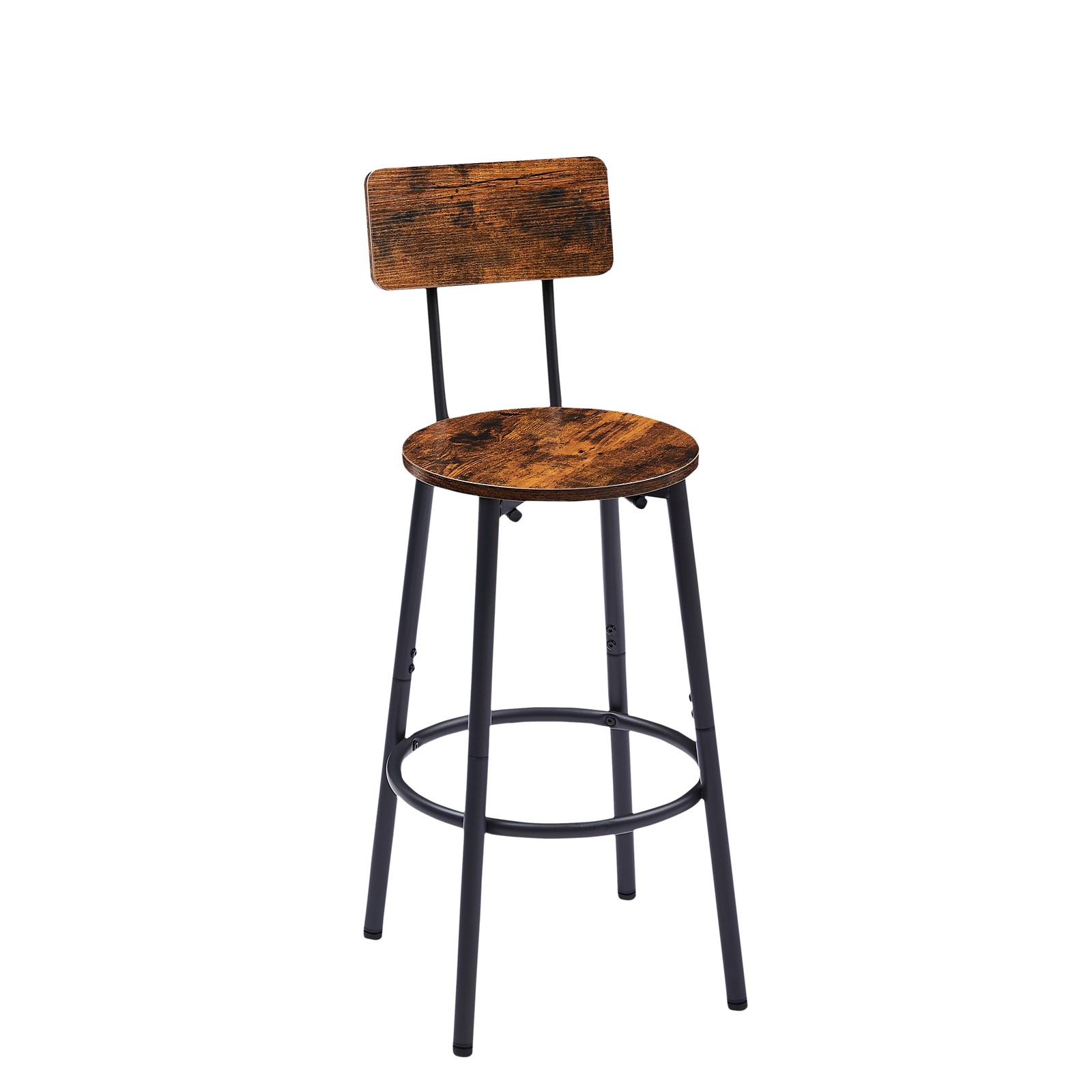 Round bar stool set with shelves, stool with backrest Rustic Brown, 23.6'' Dia