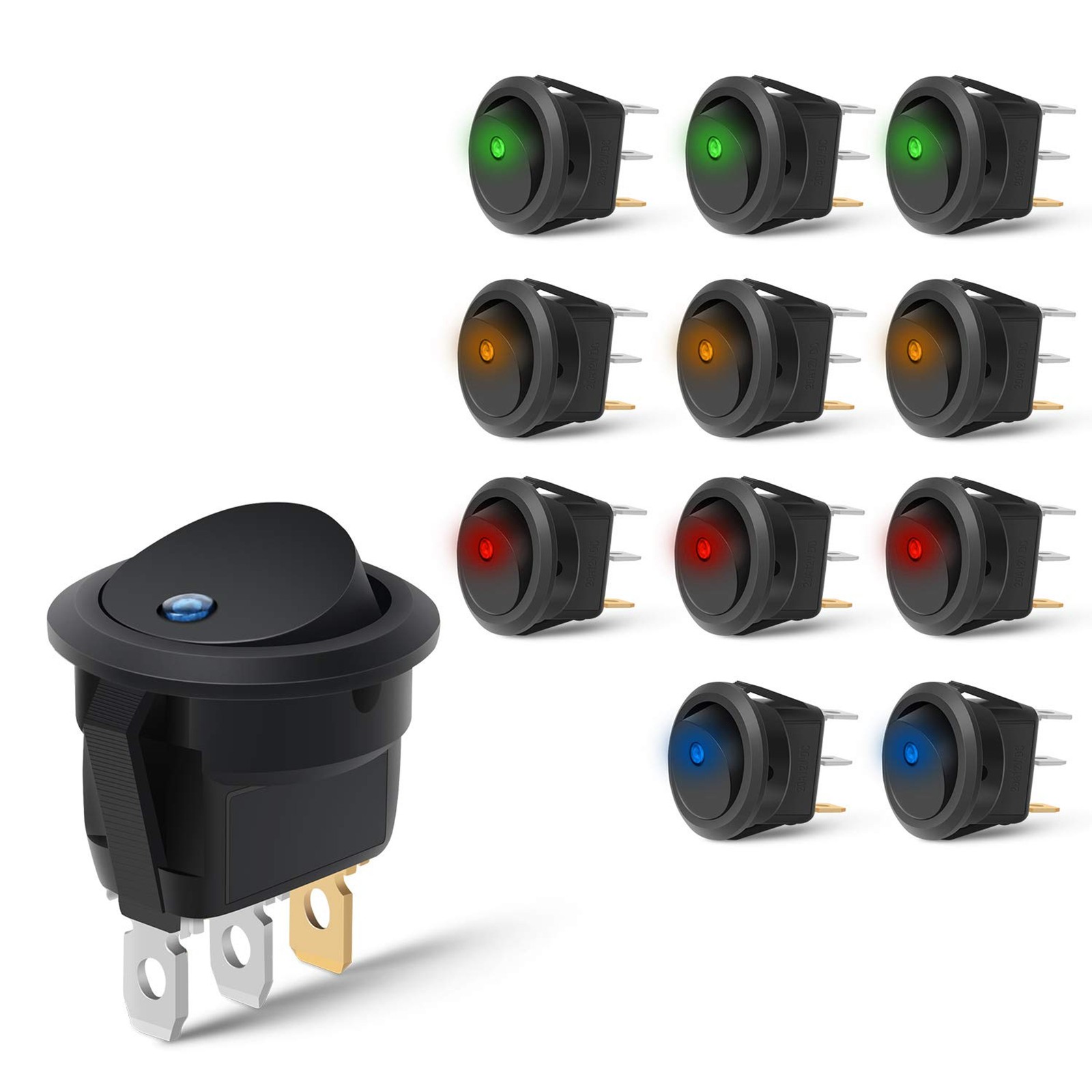 Nilight 90013L 12PCS Round Toggle LED Switch Blue Green Yellow Red