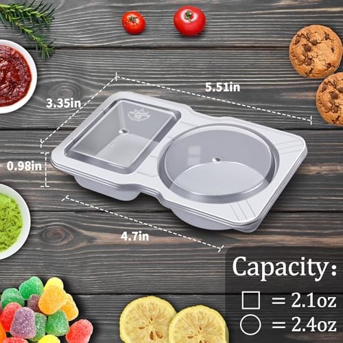 Qewro 15 Sets Snack Containers, Reusable Double Compartment Condiment 15Pack