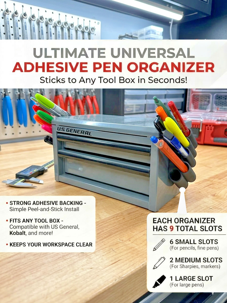 Universal Mini Toolbox Organizer, 9-Slot Pen Holder, Workspace Storage