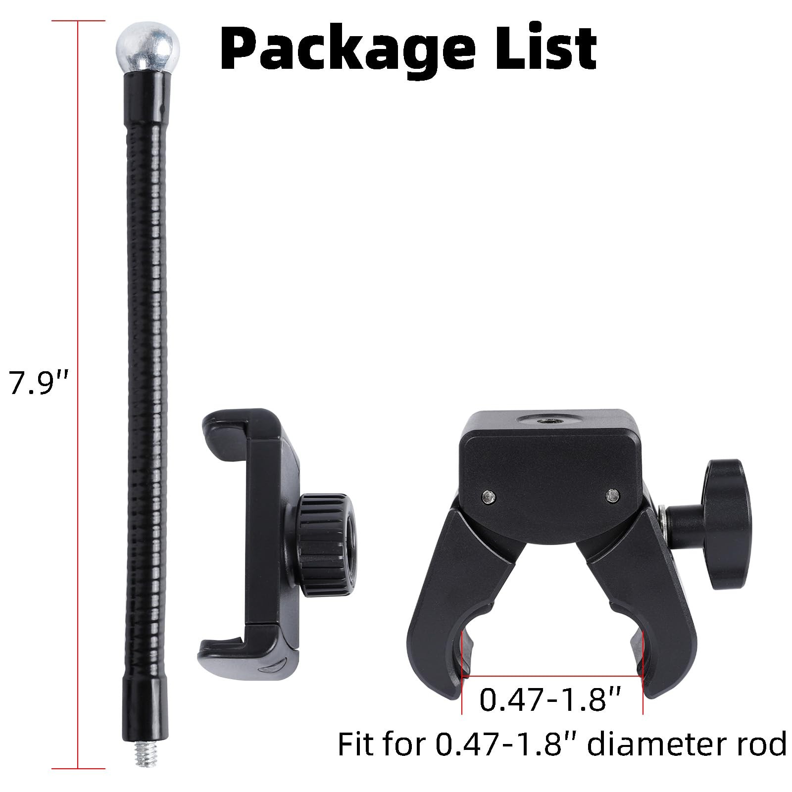 Mic Stand Phone Holder, Flexible Phone Mount with 7.9" Removable Gooseneck for M