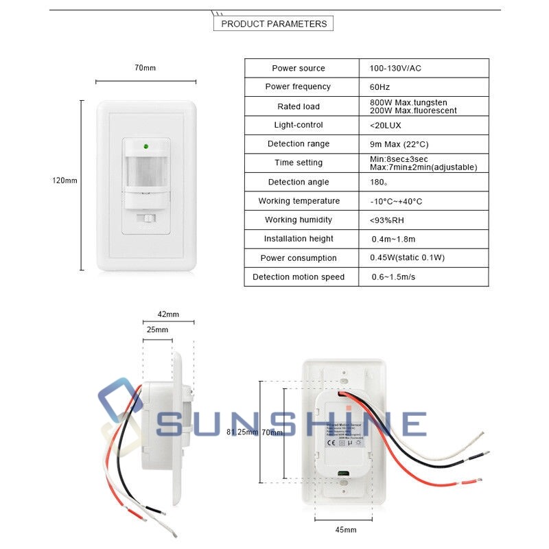 Interruptor de Sensor de automático de luz de pared PIR infrarroja de ocupación