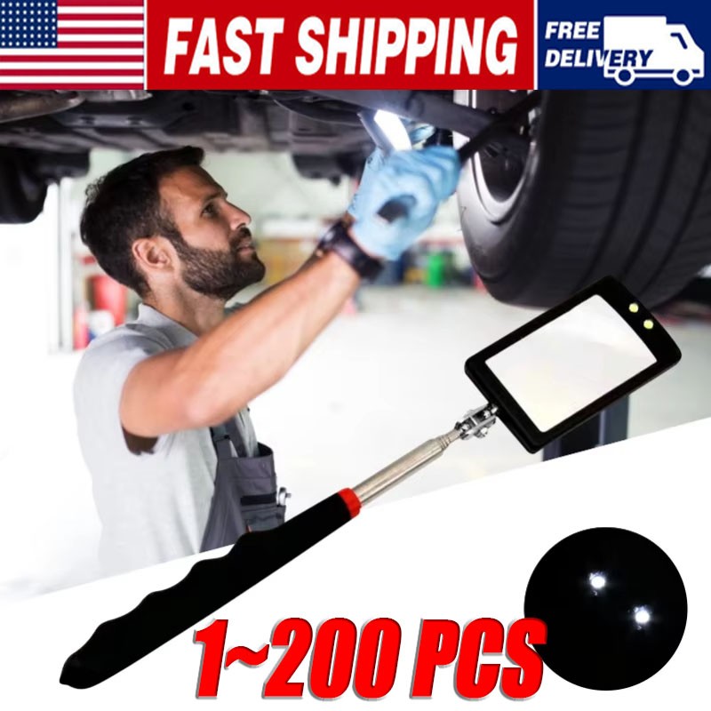 Inspection Mirror LED Lighted Mechanic Telescoping illuminate Swivel Extendable
