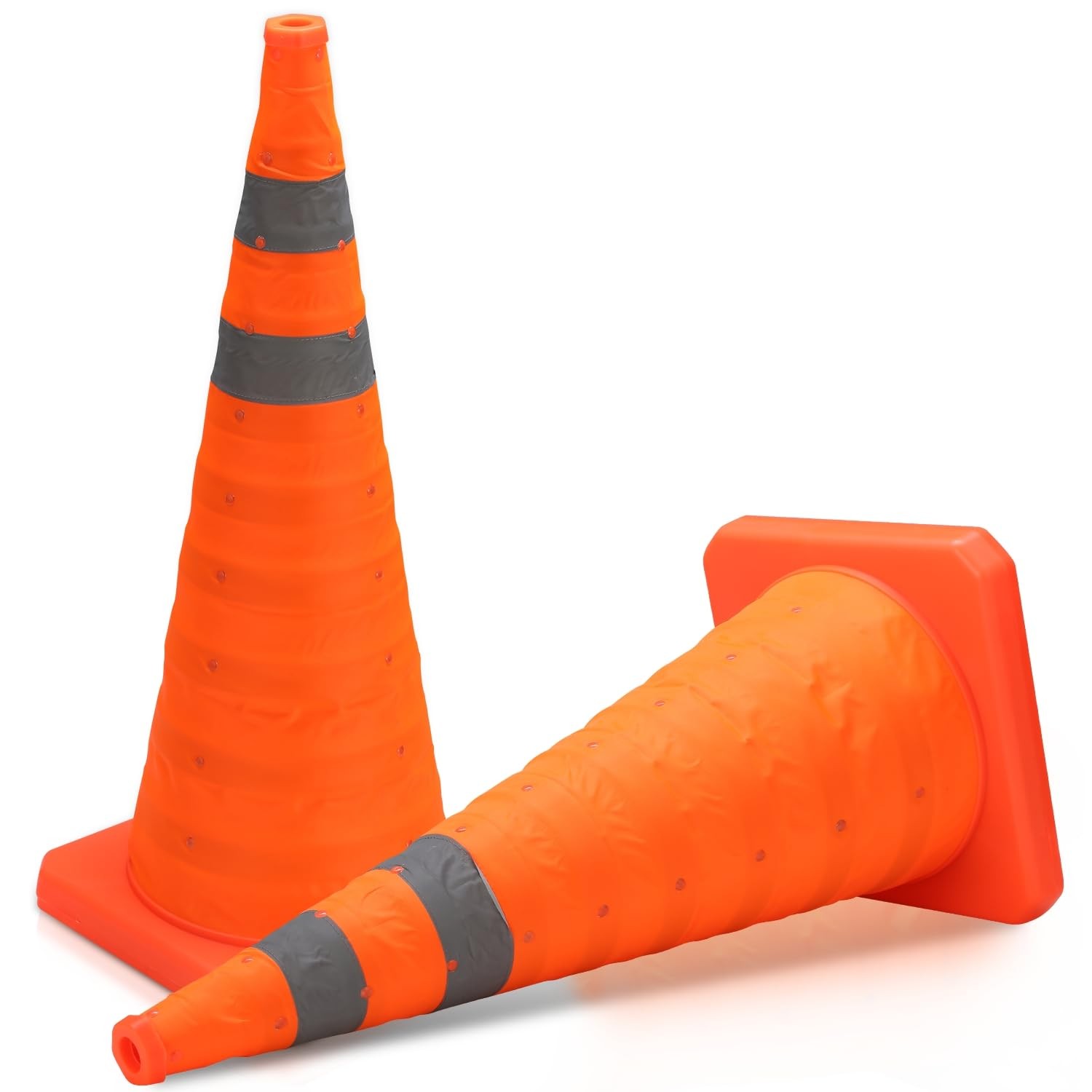 Auto Dynasty 28 Inch Collapsible Traffic Safety Cones, 2 Pack Orange Cones wi...