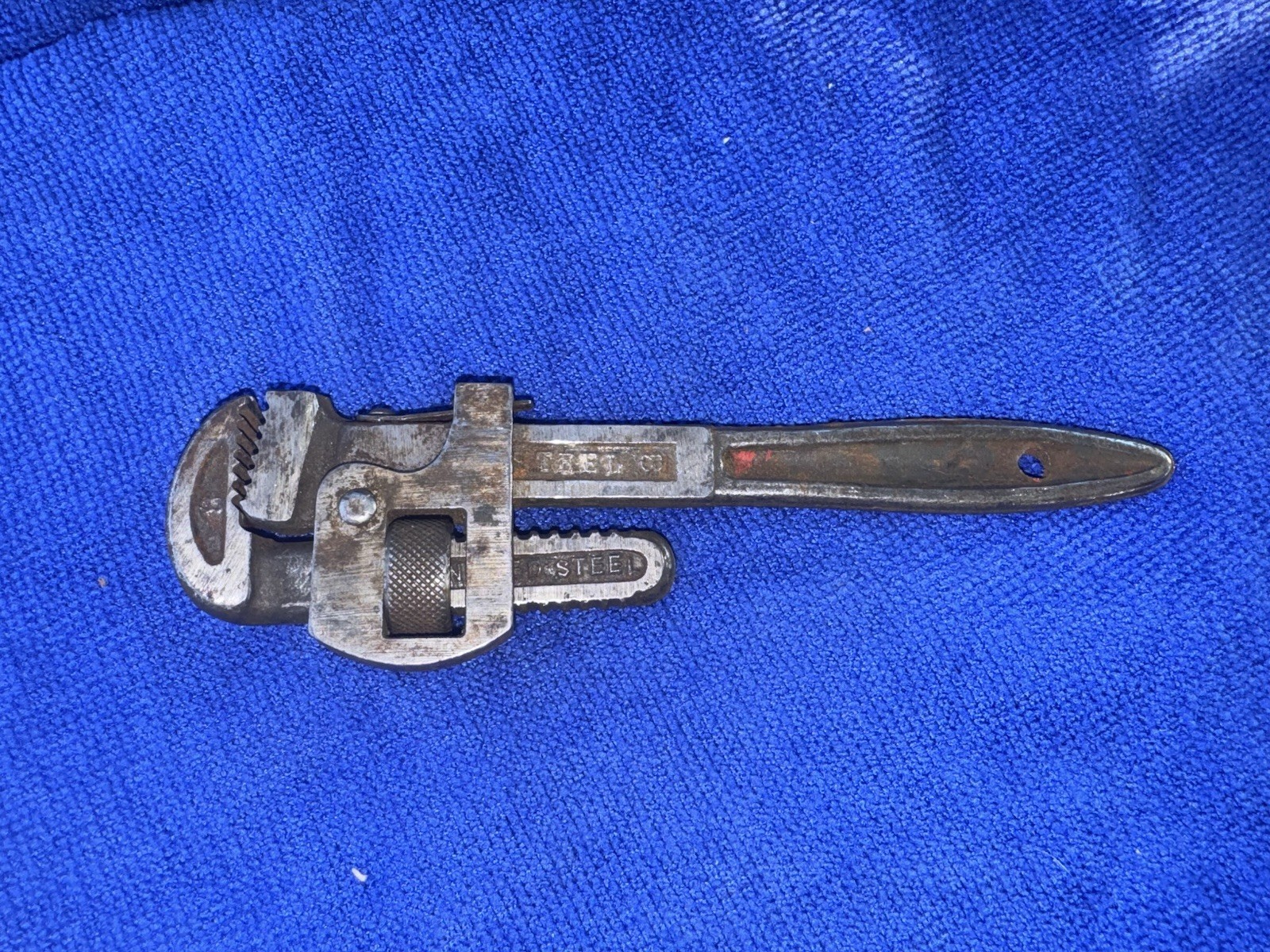 Vintage 8" Mini Pipe Wrench. Marked "STEEL CO. Guaranteed”. (B2)