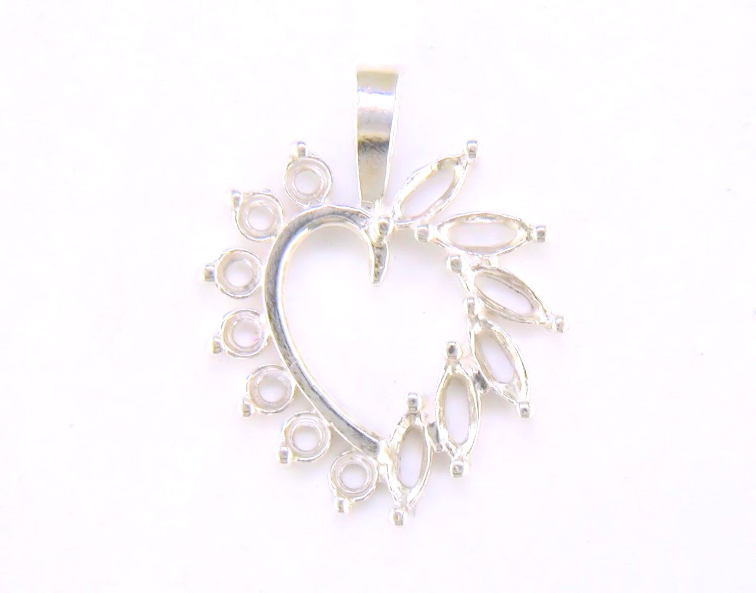 5x2.5 Marquise w/Rounds Pendant Setting Sterling Silver