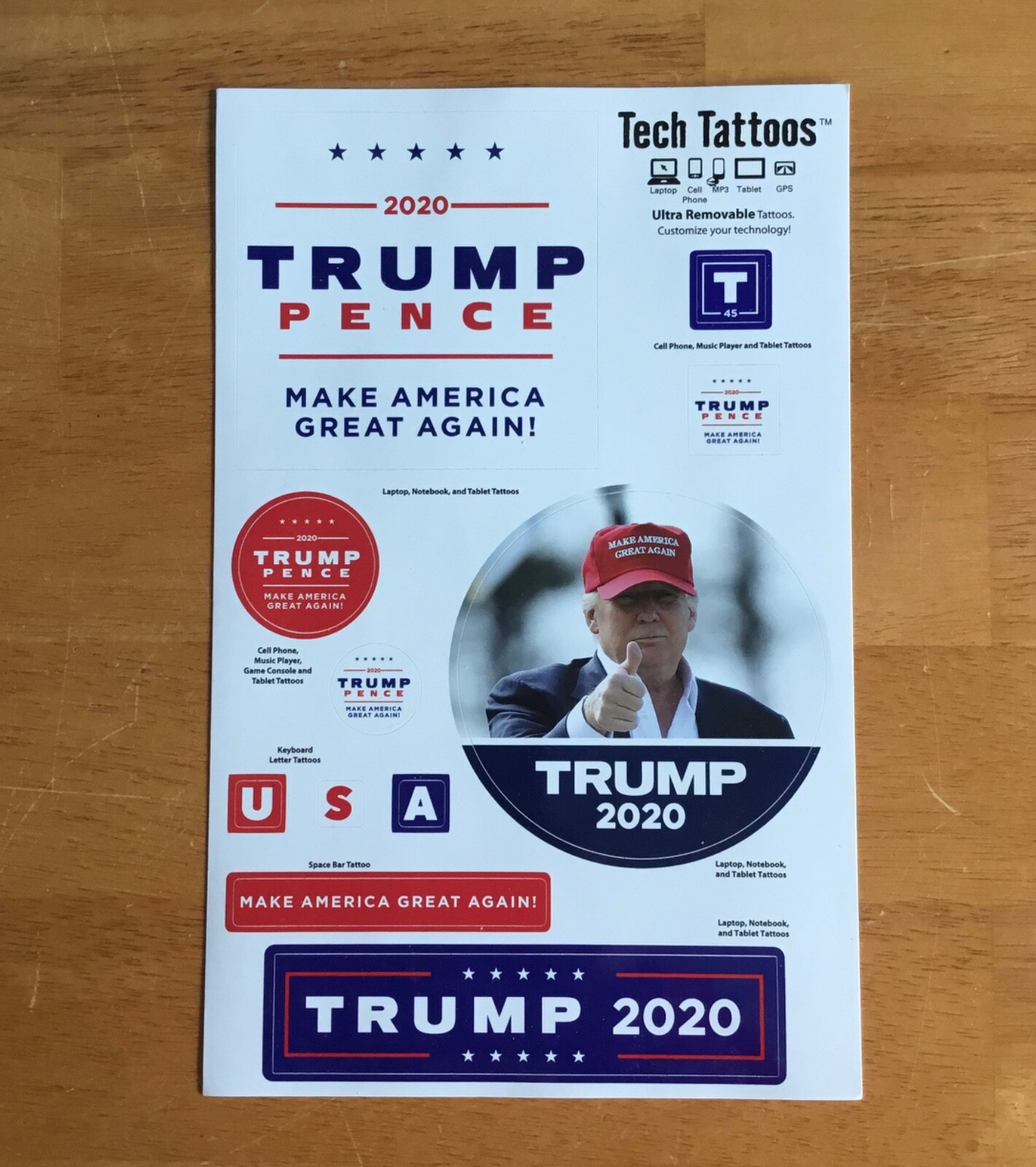 Donald Trump Official 2020 President Campaign Tech Tattoos Sticker Sheet