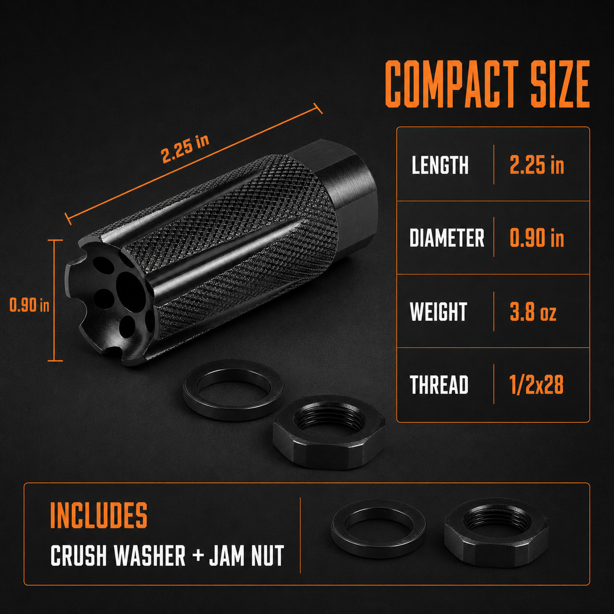 Linear Compensator 1/2x28 Pitch Thread for .223 556 22LR + Washer & JAM NUT