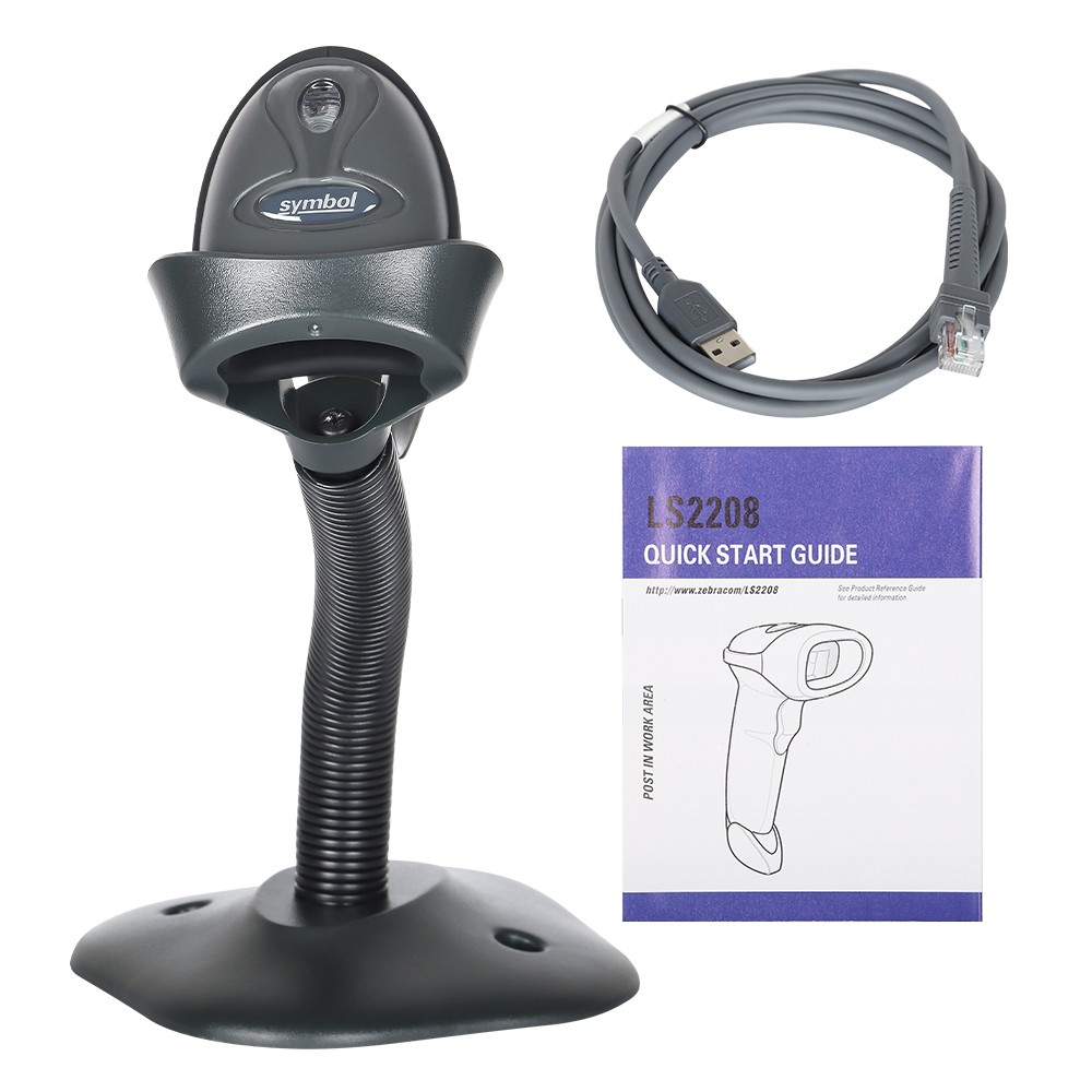Zebra Symbol LS2208-SR20007R-NA 1D Barcode Scanner Reader w/ Stand+USB Cable