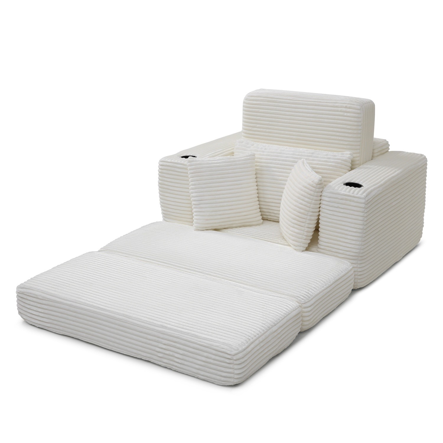 Modern Foldable Chaise Lounge 3-in-1 Convertible Sleeper Chair w/ Floor Cushion
