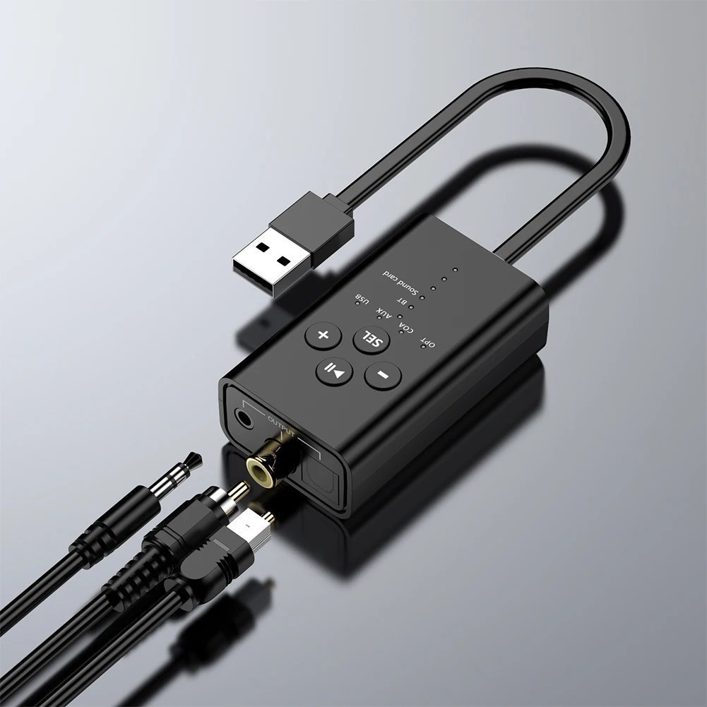 2-in-1 Bluetooth 5.2 Receiver Fiber Optic/Coaxial/Audio Adapter USB 3.5mm Aux