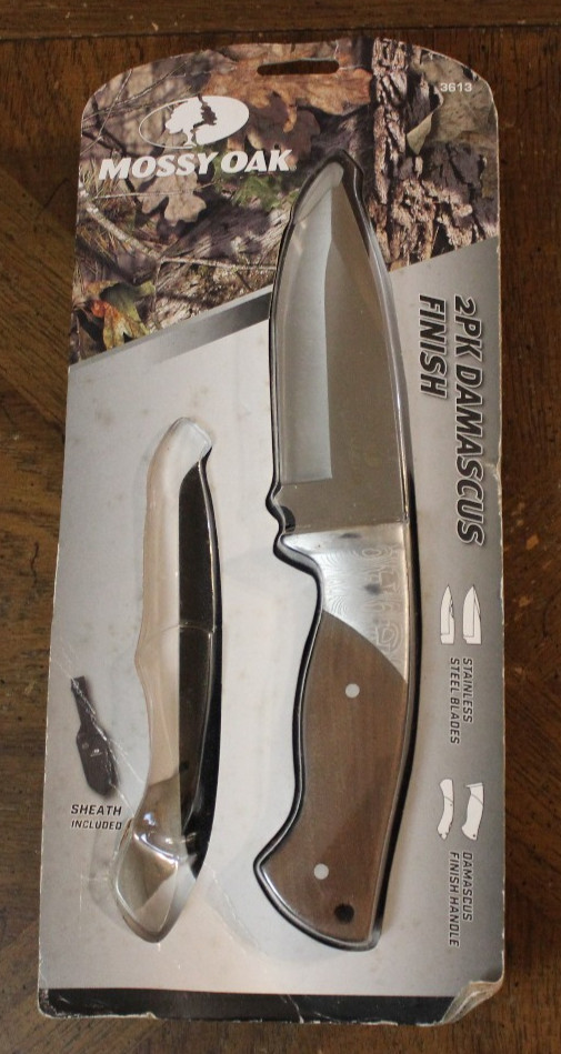 Mossy Oak Damascus Finish Fixed Blade Knife & Sheath 5" Stainless Steel Blade
