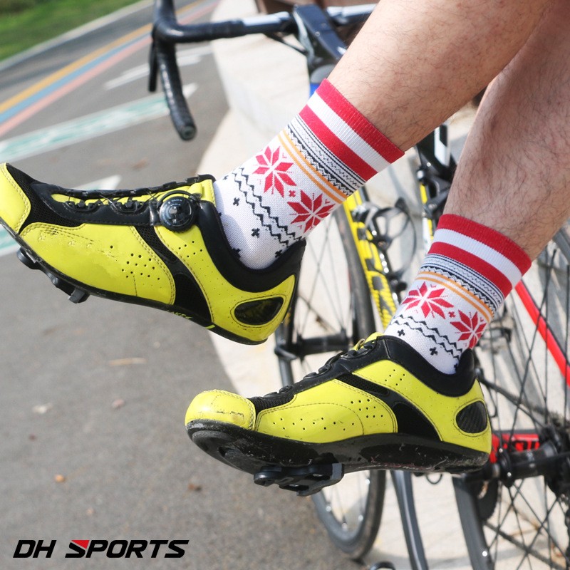 Pro Mens Womens XC Cycling Socks MTB Riding Bicycle Sports Ankle Socks Snowflake