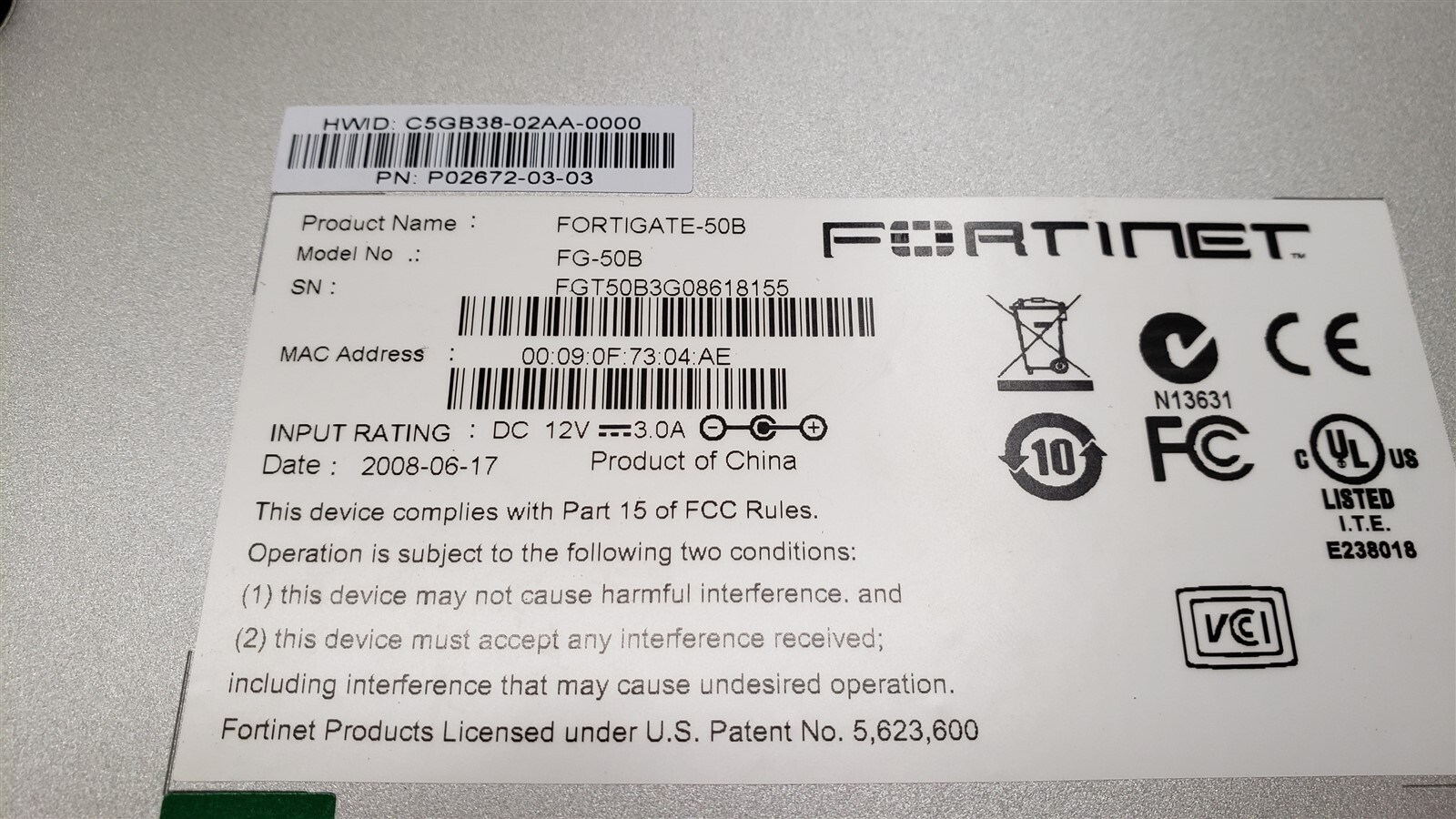 ⭐️⭐️⭐️⭐️⭐️ Fortinet FG-50B Multi-Threat Manager Firewall w Power Supply