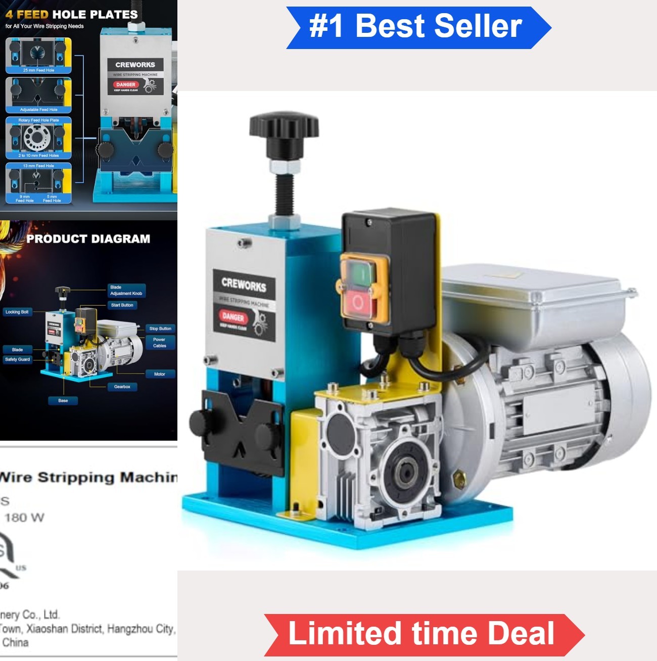Electric Wire Stripper Machine 180W Automatic 0.06 to 1 Inch 5 Channel Copper