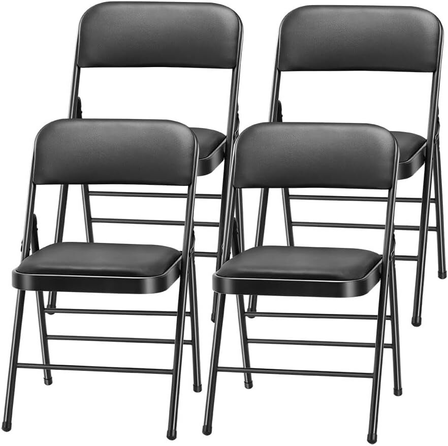 Vinyl Black Steel Frame Padded Folding Chair(4 PACK)