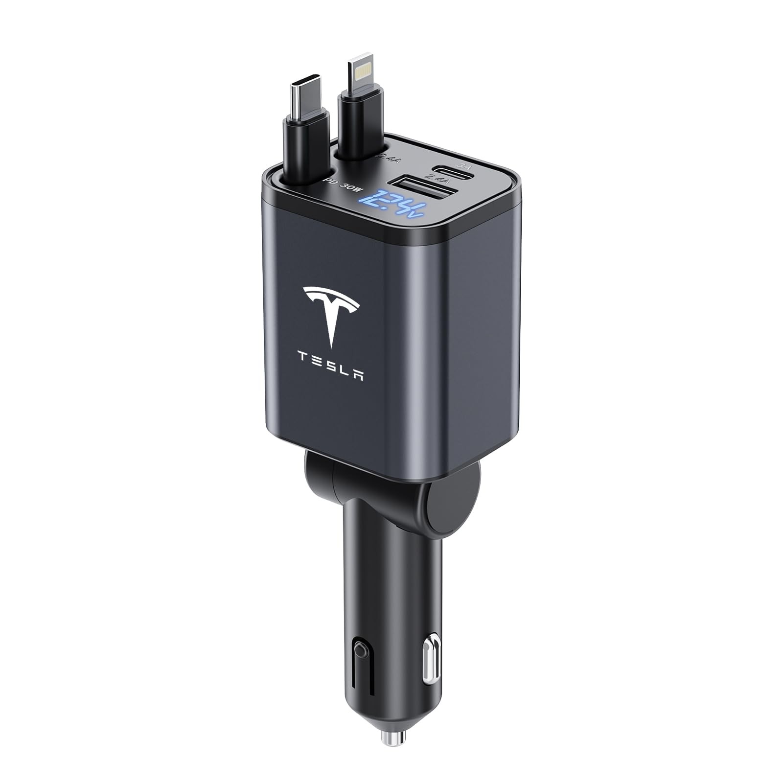 Tesla Model Y 3 X S Retractable 4-in-1 Phone Charger 69W 2.6ft Fast Charge