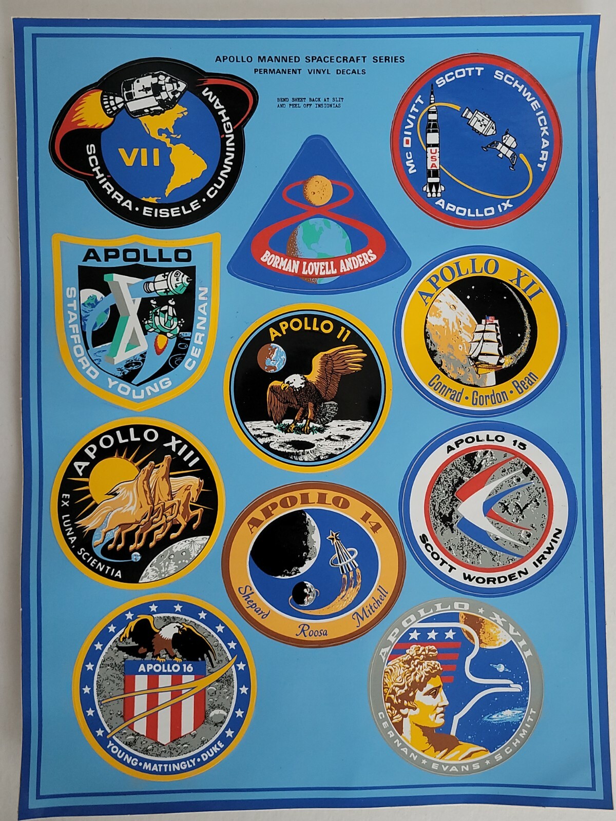 Vintage NASA Apollo Missions Man Ed Spacecraft Series 11 Sticker Decal Set